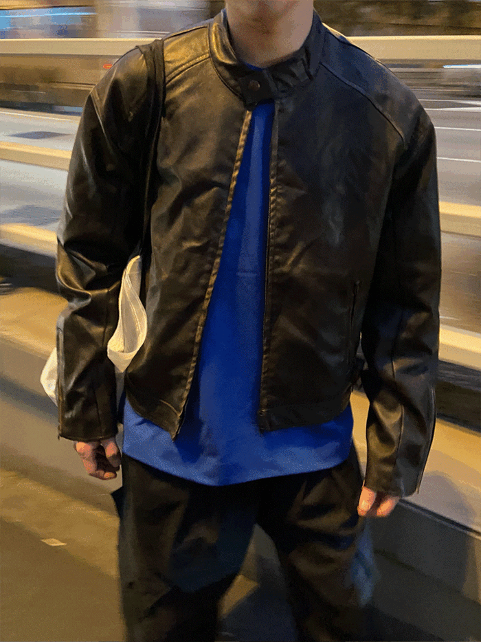achi vintage washed biker jacket