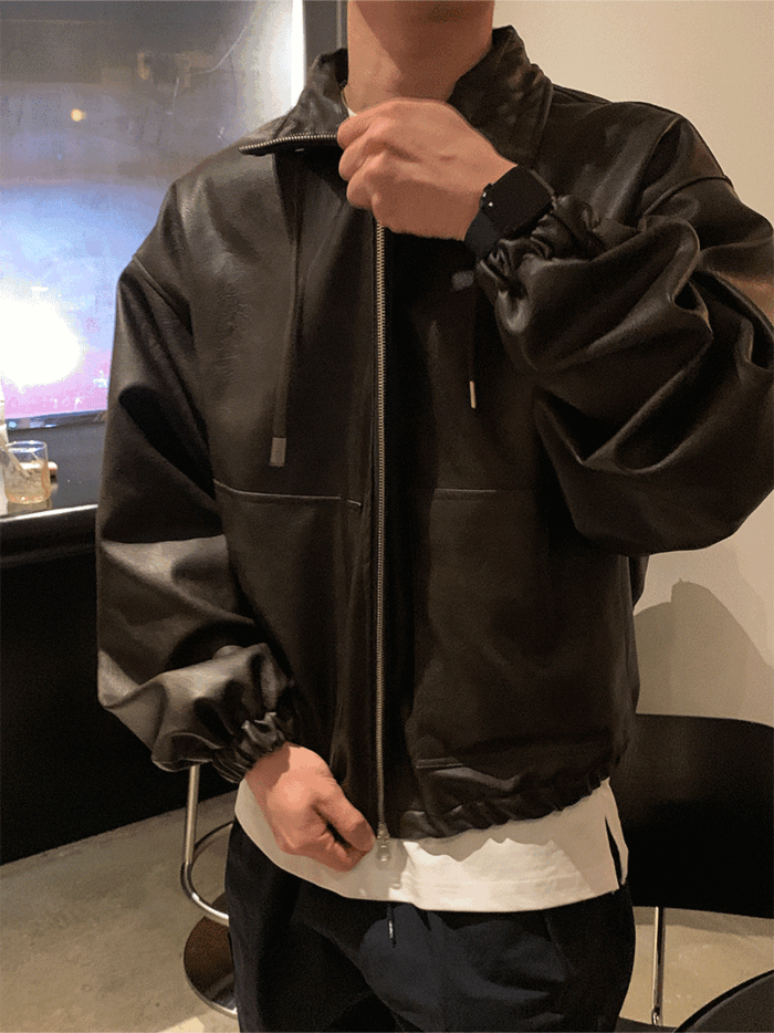 [추천] High neck string leather jumper